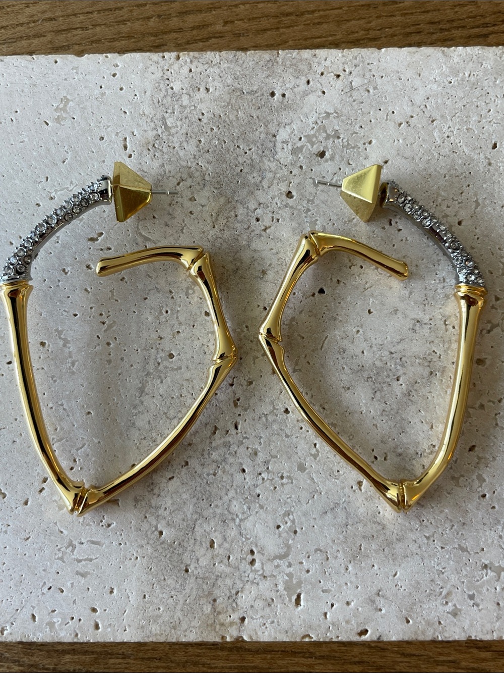 Alexis Bittar Gold-Tone Bamboo Hoop Earrings with Crystal Pavé
